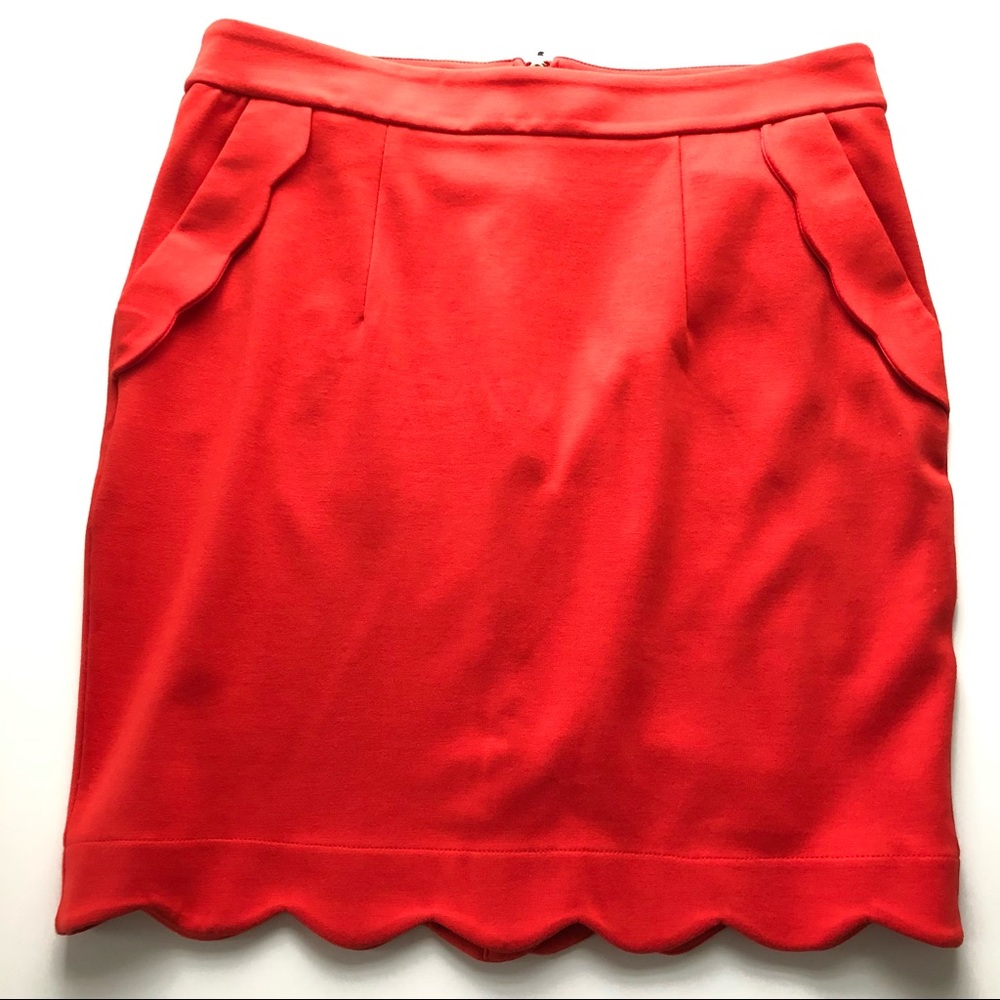 Anthropologie Darling Red Ponte Knit Scalloped Skirt